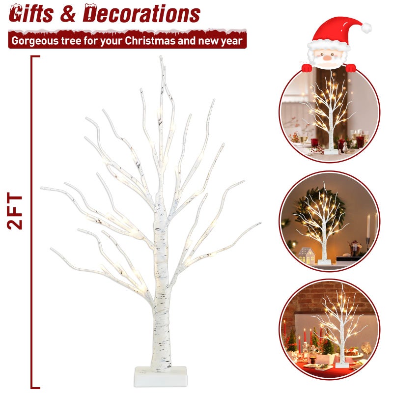 PEIDUO Artificial Tree for Christmas Decorations, 2FT Birch Tree with LED Lights, Warm White Fairy Lights Spirit Tree Lamp for Home Indoor Tabletop Centerpiece, Battery Powered, Timer - Image 4